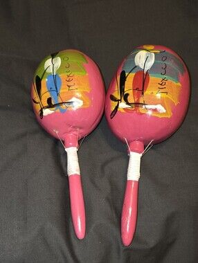 Vintage Hand-painted Mexican Maracas Made from Dried Gourds